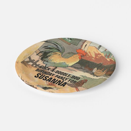 Assiettes En Carton Joyeux coq d'anniversaire illustré (Angle)