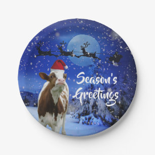 Assiettes En Carton Joyeux Cowristmas Père Noël Vacances Vache