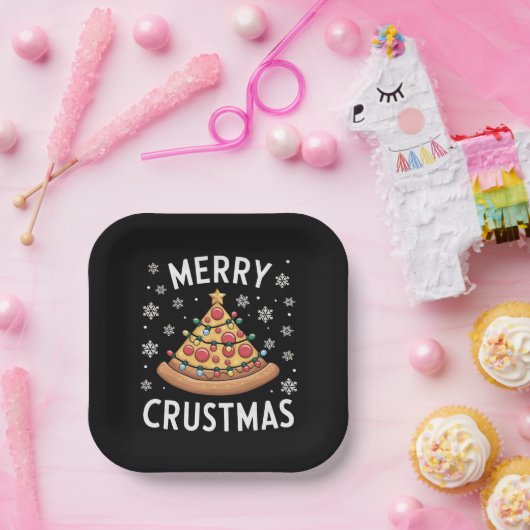 Assiettes En Carton Joyeux Crustmas Pizza Noël Arbre de Noël Cadeaux (Fête)
