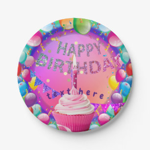 Assiettes En Carton Joyeux Cupcake d'anniversaire