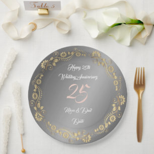 Assiettes En Carton Joyeux Customize Silver 25th Anniversary
