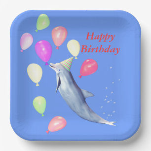 Assiettes En Carton Joyeux dauphin d'anniversaire