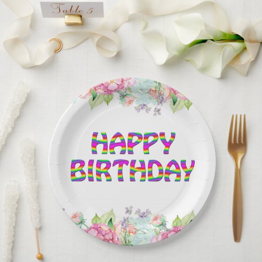 Assiettes En Carton Joyeux design floral d'anniversaire (Mariage)