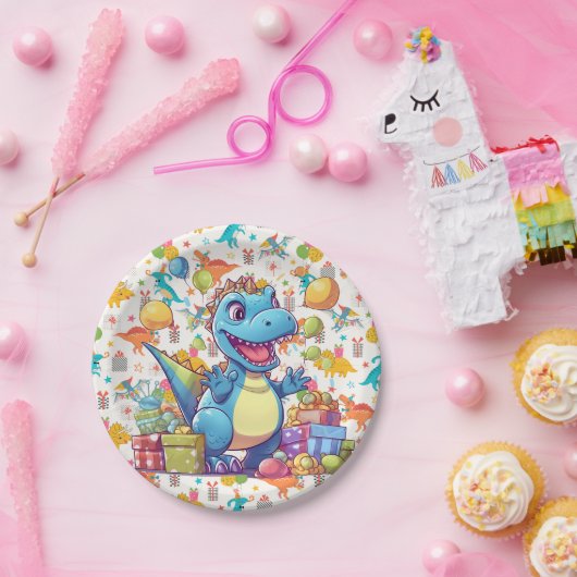 Assiettes En Carton Joyeux Dinosaur d'anniversaire (Fête)