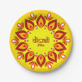 Assiettes En Carton Joyeux Diwali Ajouter année Jaune Rouge 7" (Devant)