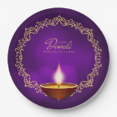 Assiettes En Carton Joyeux Diwali violet 9" (Devant)