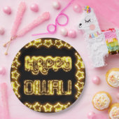 Assiettes En Carton Joyeux Diwali Yellow Golden Lights Typographie éto (Fête)