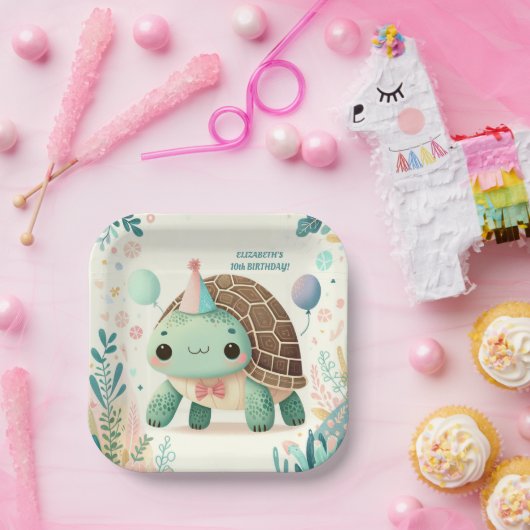 Assiettes En Carton Joyeux Enfants Cute Tortoise fête d'anniversaire (Fête)