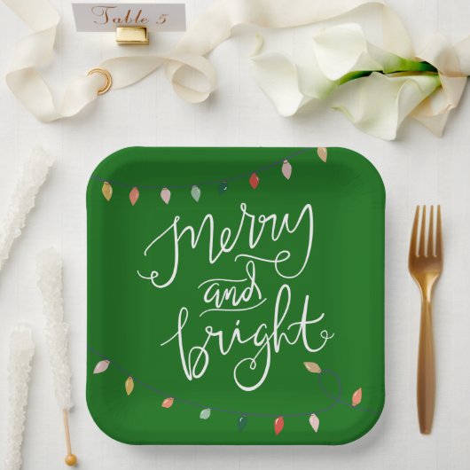 Assiettes En Carton Joyeux et brillants feux de Noël Vert (Mariage)