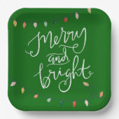 Assiettes En Carton Joyeux et brillants feux de Noël Vert (Recto)