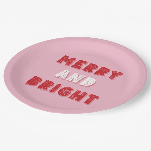 Assiettes En Carton Joyeux et lumineux, Joyeux Noël, Noël, Rose (Angle)