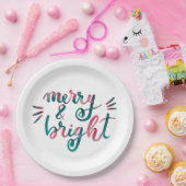 Assiettes En Carton Joyeux et lumineux - vert et rose (Fête)