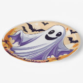 Assiettes En Carton Joyeux fantôme d'Halloween (Angle)