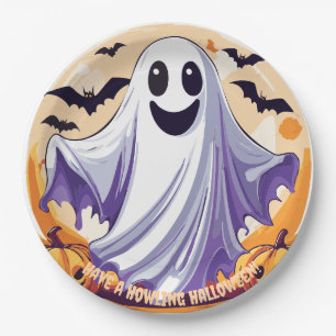 Assiettes En Carton Joyeux Fantôme d'Halloween