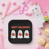 Assiettes En Carton Joyeux Fantômes d'Halloween avec Jack-o-Lanterns (Fête)