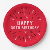 Assiettes En Carton Joyeux feu d'artifice du 30e anniversaire Rouge No (Devant)