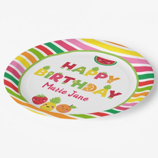 Assiettes En Carton Joyeux fruit sucré d'anniversaire (Angle)