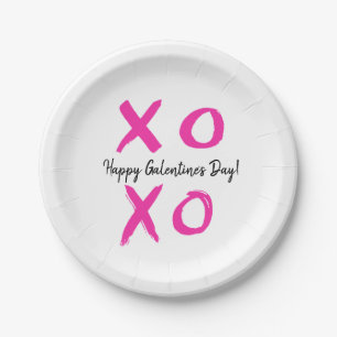 Assiettes En Carton Joyeux Galentine's Day rose blanc XOXO