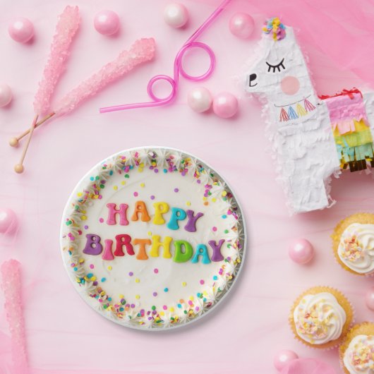 Assiettes En Carton Joyeux gâteau décoré d'anniversaire (Fête)