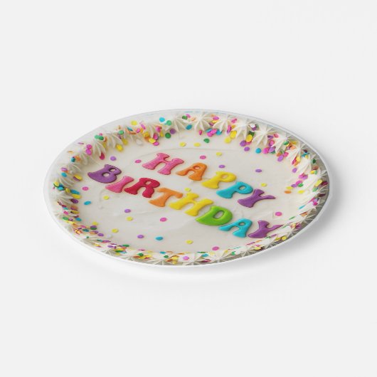 Assiettes En Carton Joyeux gâteau décoré d'anniversaire (Angle)