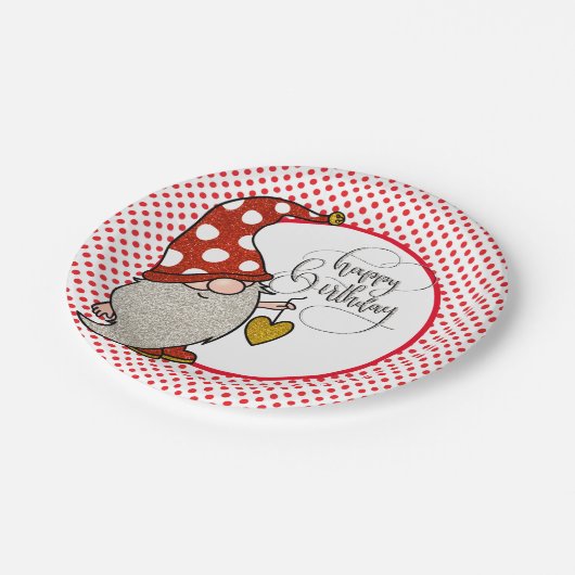 Assiettes En Carton Joyeux Gnome d'anniversaire (Angle)