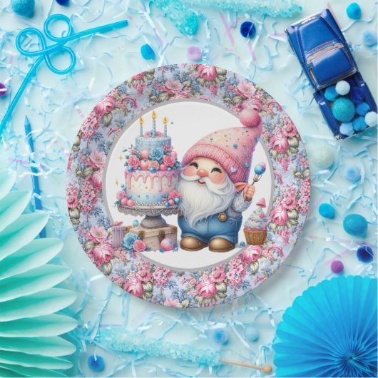Assiettes En Carton Joyeux Gnome d'anniversaire (Fête)
