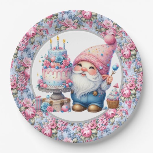 Assiettes En Carton Joyeux Gnome d'anniversaire (Devant)