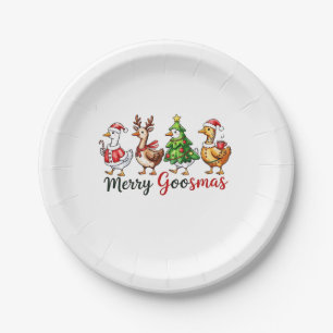 Assiettes En Carton Joyeux Goosemas Oie de Noël portant le chapeau du