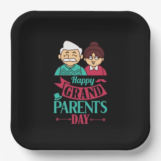 Assiettes En Carton Joyeux Grand-parents Jour mot art (Recto)
