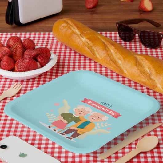 Assiettes En Carton Joyeux grand-parents Jour mot art Plaques en papie (Pique-nique)
