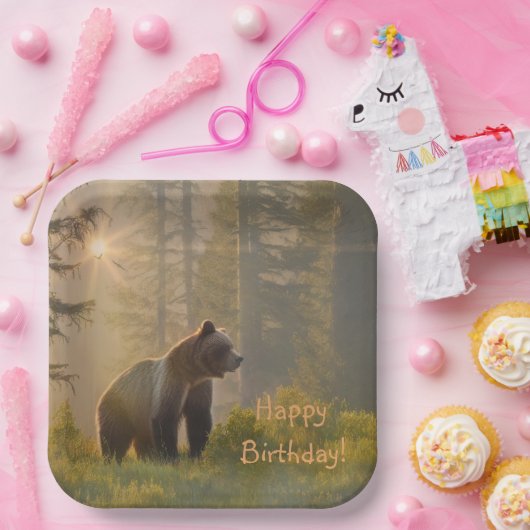 Assiettes En Carton Joyeux Grizzly Bear d'anniversaire (Fête)
