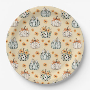 Assiettes En Carton Joyeux Halloween Aquarelle citrouilles et fleurs