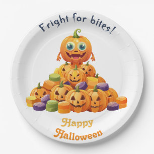 Assiettes En Carton Joyeux Halloween Citrouille Sur Un Tas De Bonbons