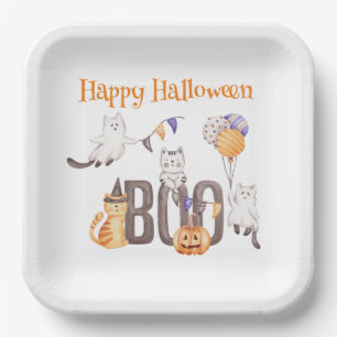 Assiettes En Carton Joyeux Halloween CUTE CUTE KITTENS & BOO
