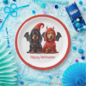 Assiettes En Carton Joyeux Halloween Dachshund Chiens Devil Bat (Fête)