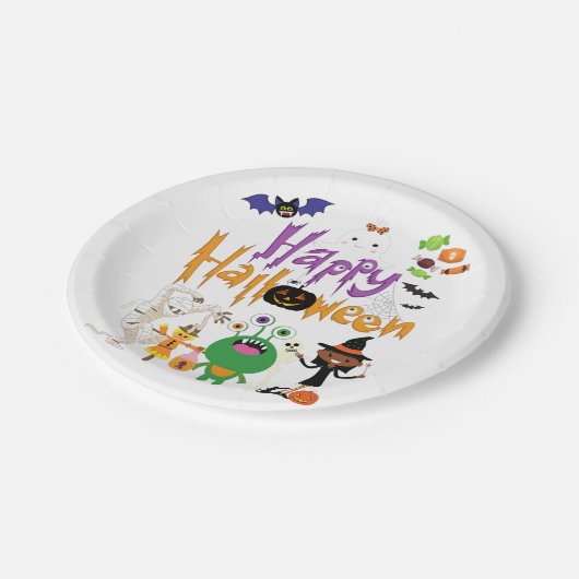 Assiettes En Carton Joyeux Halloween Enfants mignonnes et Éffrayants (Angle)