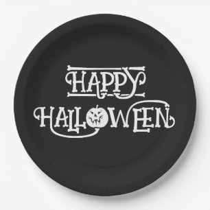 Assiettes En Carton 'Joyeux Halloween' Fête riche en noir de minuit 