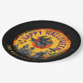 Assiettes En Carton Joyeux Halloween Orange Black sorcier Broomstick (Angle)
