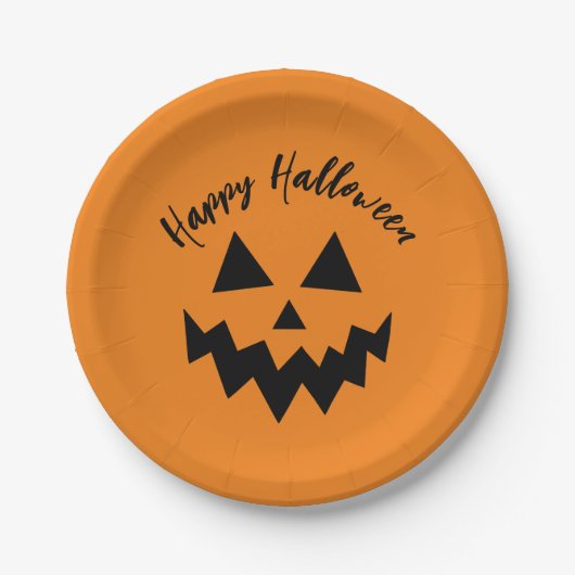 Assiettes En Carton Joyeux Halloween Orange Citrouille Jack-o'-lantern (Devant)