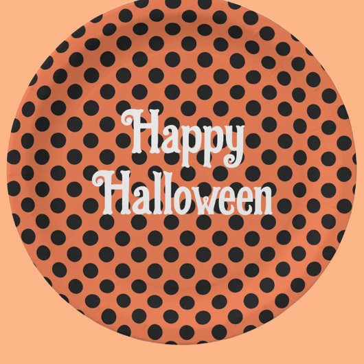 Assiettes En Carton Joyeux Halloween orange et points noirs fête des e
