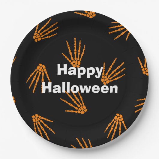 Assiettes En Carton Joyeux Halloween Party Orange Bones (Devant)