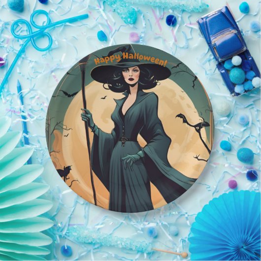 Assiettes En Carton Joyeux Halloween, Sorcière Art Déco, Costume Party (Fête)