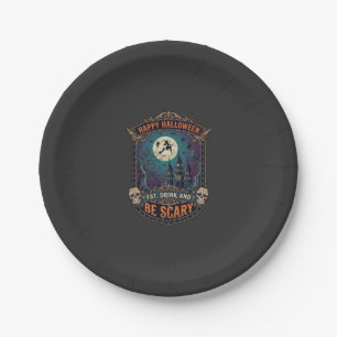Assiettes En Carton Joyeux Halloween Sorcière Château Crânes Gras Boir