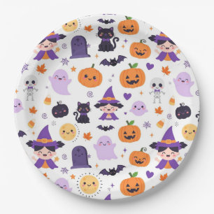 Assiettes En Carton Joyeux Halloween Sorcières Fantômes Chats Chauves-