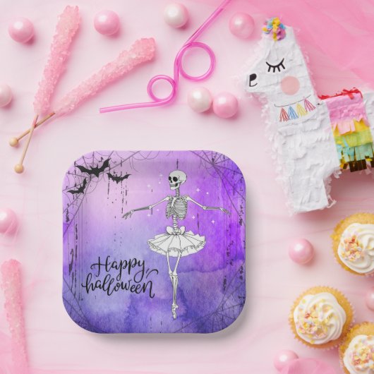 Assiettes En Carton Joyeux Halloween Squelette Ballerina Purple (Fête)