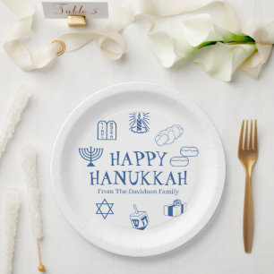 Assiettes En Carton Joyeux Hanoukka bleu blanc nom de famille personna