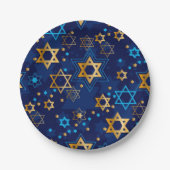 Assiettes En Carton Joyeux Hanoukka Etoile Juive Menorah Bleu (Devant)