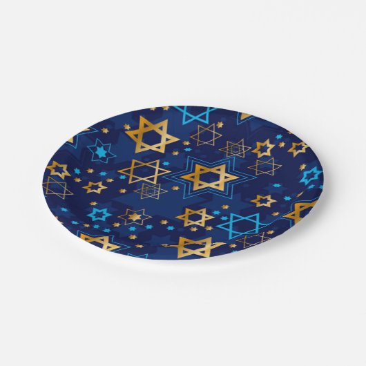 Assiettes En Carton Joyeux Hanoukka Etoile Juive Menorah Bleu (Angle)