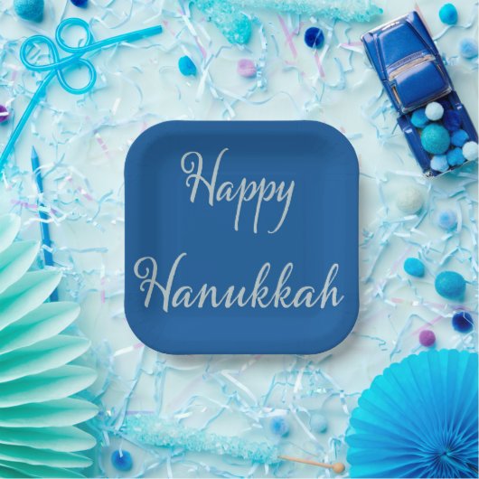 Assiettes En Carton Joyeux Hanukkah Silver Script Tekhelet Bleu (Fête)