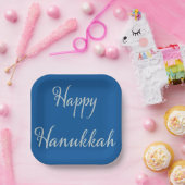Assiettes En Carton Joyeux Hanukkah Silver Script Tekhelet Bleu (Fête)